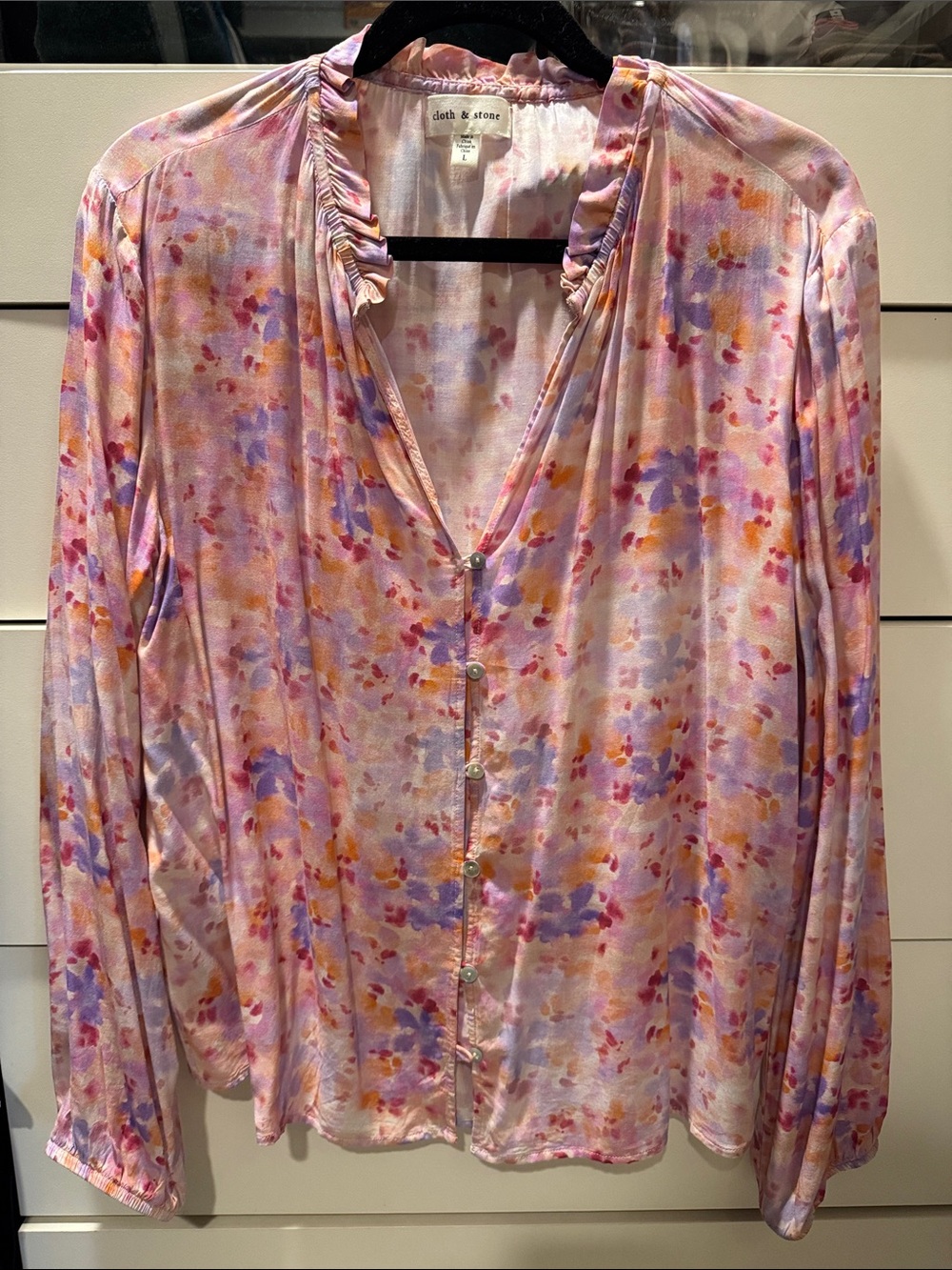 Anthropologie Cloth & Stone Pink Floral Button-Front Blouse
